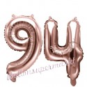 Zahlen-Luftballons aus Folie, Zahl 94 zum 94.Geburtstag und Jubiläum, Rosegold, 35 cm