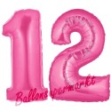 Luftballons aus Folie Zahl 12, Pink, 100 cm mit Helium zum 12. Geburtstag