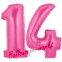 Luftballons aus Folie Zahl 14, Pink, 100 cm mit Helium zum 14. Geburtstag