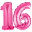 Luftballons aus Folie Zahl 16, Pink, 100 cm mit Helium zum 16. Geburtstag