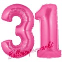 Luftballons aus Folie Zahl 31, Pink, 100 cm mit Helium zum 31. Geburtstag