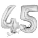 Luftballons aus Folie Zahl 45, Silber, 100 cm mit Helium zum 45. Geburtstag