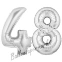 Luftballons aus Folie Zahl 48, Silber, 100 cm mit Helium zum 48. Geburtstag