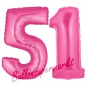 Luftballons aus Folie Zahl 51,Pink, 100 cm mit Helium zum 51. Geburtstag