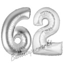 Luftballons aus Folie Zahl 62, Silber, 100 cm mit Helium zum 62. Geburtstag