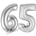 Luftballons aus Folie Zahl 65, Silber, 100 cm mit Helium zum 65. Geburtstag