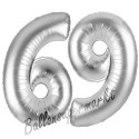Luftballons aus Folie Zahl 69, Silber, 100 cm mit Helium zum 69. Geburtstag