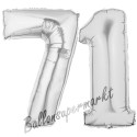 Luftballons aus Folie Zahl 71, Silber, 100 cm mit Helium zum 71. Geburtstag