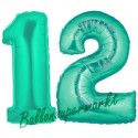 Luftballons aus Folie Zahl 12, Aquamarin, 100 cm mit Helium zum 12. Geburtstag