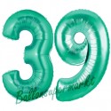 Luftballons aus Folie Zahl 39, Aquamarin, 100 cm mit Helium zum 39. Geburtstag