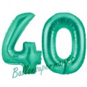 Luftballons aus Folie Zahl 40, Aquamarin, 100 cm mit Helium zum 40. Geburtstag