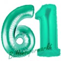 Luftballons aus Folie Zahl 61, Aquamarin, 100 cm mit Helium zum 61. Geburtstag