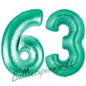 Luftballons aus Folie Zahl 63, Aquamarin, 100 cm mit Helium zum 63. Geburtstag