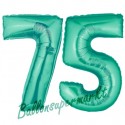 Luftballons aus Folie Zahl 75, Aquamarin, 100 cm mit Helium zum 75. Geburtstag