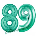 Luftballons aus Folie Zahl 89, Aquamarin, 100 cm mit Helium zum 89. Geburtstag