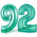 Luftballons aus Folie Zahl 92, Aquamarin, 100 cm mit Helium zum 92. Geburtstag