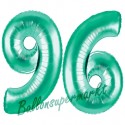 Luftballons aus Folie Zahl 96, Aquamarin, 100 cm mit Helium zum 96. Geburtstag