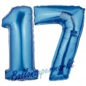 Luftballons aus Folie Zahl 17, Blau, 100 cm mit Helium zum 17. Geburtstag