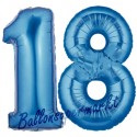 Luftballons aus Folie Zahl 18, Blau, 100 cm mit Helium zum 18. Geburtstag