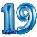 Luftballons aus Folie Zahl 19, Blau, 100 cm mit Helium zum 19. Geburtstag