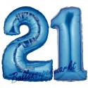 Luftballons aus Folie Zahl 21, Blau, 100 cm mit Helium zum 21. Geburtstag
