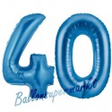 Luftballons aus Folie Zahl 40, Blau, 100 cm mit Helium zum 40. Geburtstag