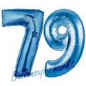 Luftballons aus Folie Zahl 79, Blau, 100 cm mit Helium zum 79. Geburtstag