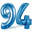 Luftballons aus Folie Zahl 94, Blau, 100 cm mit Helium zum 94. Geburtstag