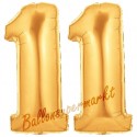 Luftballons aus Folie Zahl 11, Gold, 100 cm mit Helium zum 11. Geburtstag