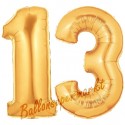 Luftballons aus Folie Zahl 13, Gold, 100 cm mit Helium zum 13. Geburtstag