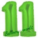 Luftballons aus Folie Zahl 11, Grün, 100 cm mit Helium zum 11. Geburtstag