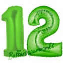 Luftballons aus Folie Zahl 12, Grün, 100 cm mit Helium zum 12. Geburtstag