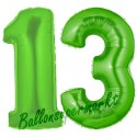 Luftballons aus Folie Zahl 13, Grün, 100 cm mit Helium zum 13. Geburtstag