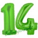 Luftballons aus Folie Zahl 14, Grün, 100 cm mit Helium zum 14. Geburtstag