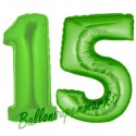 Luftballons aus Folie Zahl 15, Grün, 100 cm mit Helium zum 15. Geburtstag