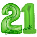 Luftballons aus Folie Zahl 21, Grün, 100 cm mit Helium zum 21. Geburtstag