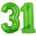 Luftballons aus Folie Zahl 31, Grün, 100 cm mit Helium zum 31. Geburtstag