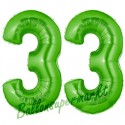 Luftballons aus Folie Zahl 33, Grün, 100 cm mit Helium zum 33. Geburtstag