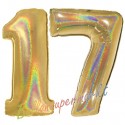 Luftballons aus Folie Zahl 17, Gold, holografisch, 100 cm mit Helium zum 17. Geburtstag