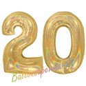 Luftballons aus Folie Zahl 20, Gold, holografisch, 100 cm mit Helium zum 20. Geburtstag
