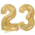 Luftballons aus Folie Zahl 23, Gold, holografisch, 100 cm mit Helium zum 23. Geburtstag
