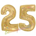 Luftballons aus Folie Zahl 25, Gold, holografisch, 100 cm mit Helium zum 25. Geburtstag