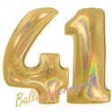 Luftballons aus Folie Zahl 41, Gold, holografisch, 100 cm mit Helium zum 41. Geburtstag