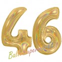 Luftballons aus Folie Zahl 46, Gold, holografisch, 100 cm mit Helium zum 46. Geburtstag