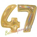 Luftballons aus Folie Zahl 47, Gold, holografisch, 100 cm mit Helium zum 47. Geburtstag