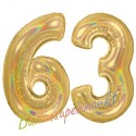 Luftballons aus Folie Zahl 63, Gold, holografisch, 100 cm mit Helium zum 63. Geburtstag