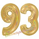 Luftballons aus Folie Zahl 93, Gold, holografisch, 100 cm mit Helium zum 93. Geburtstag