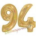 Luftballons aus Folie Zahl 94, Gold, holografisch, 100 cm mit Helium zum 94. Geburtstag