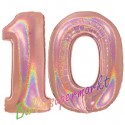 Luftballons aus Folie Zahl 10, Rosegold, holografisch, 100 cm mit Helium zum 10. Geburtstag