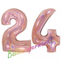 Luftballons aus Folie Zahl 24, Rosegold, holografisch, 100 cm mit Helium zum 24. Geburtstag